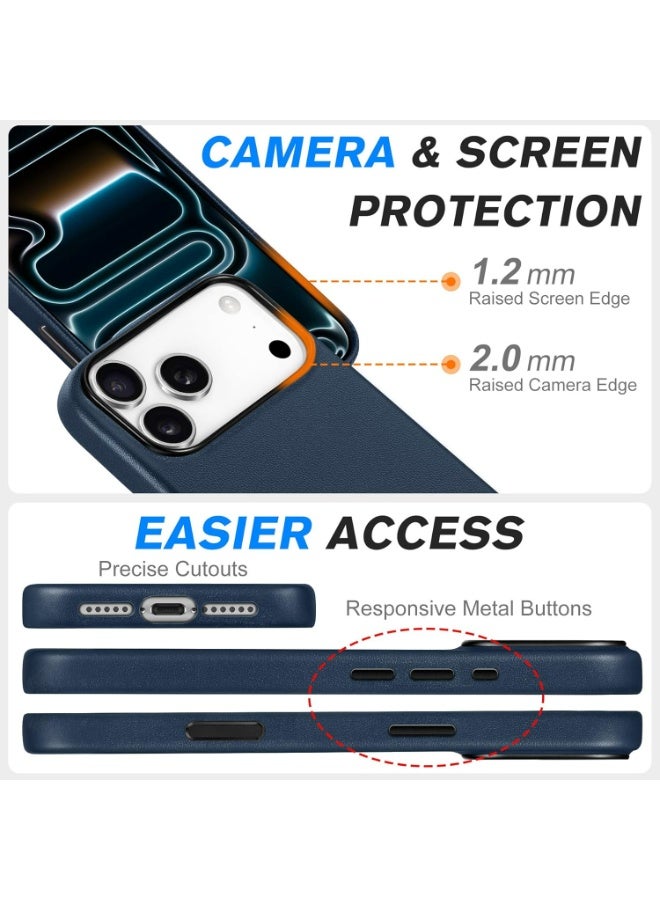 Aurheim iPhone 17 Pro Max LEATHER Case , Premium Handmade Cover with MagSafe Compatibility, Metallic Buttons, Military-Grade Protection, Anti-Scratch, Microfiber Lining (Navy Blue) - Image 5